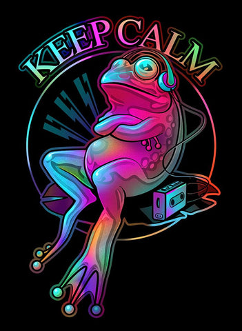 Frog Loves Music Black Modern Wood Framed Art Print by Lawless, Adam