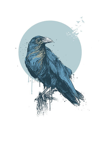 Blue crow Black Modern Wood Framed Art Print by Solti, Balazs