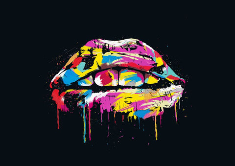 Colorful lips Black Modern Wood Framed Art Print by Solti, Balazs