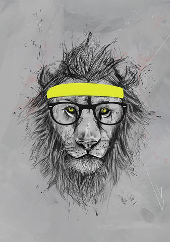 Hipster lion Black Modern Wood Framed Art Print by Solti, Balazs