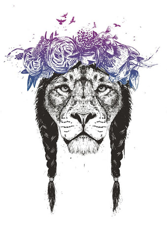 King of lions White Modern Wood Framed Art Print with Double Matting by Solti, Balazs