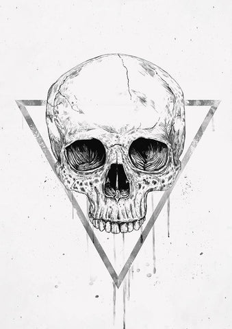 Skull in a triangle (bw) White Modern Wood Framed Art Print with Double Matting by Solti, Balazs