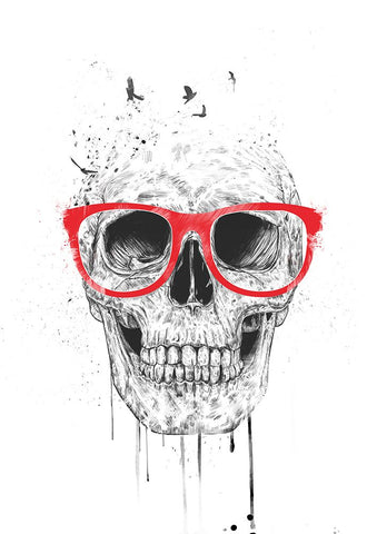 Skull with red glasses Black Modern Wood Framed Art Print by Solti, Balazs