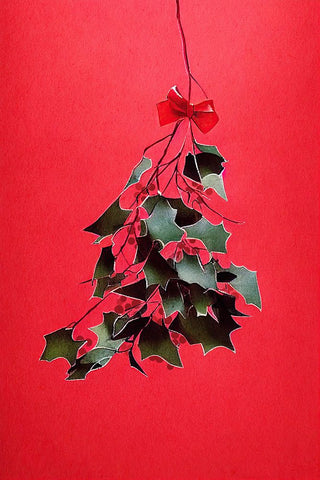 Mistletoe With Red Bow Black Modern Wood Framed Art Print by Treechild