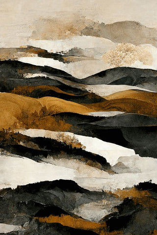 Ochre And Beige Mountains Black Modern Wood Framed Art Print by Treechild