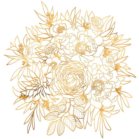 Nanette line art bouquet in gold White Modern Wood Framed Art Print with Double Matting by Laiz Blursbyai, Rosana