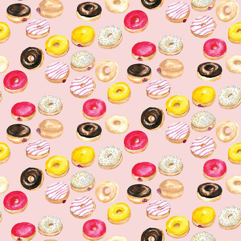 Watercolor donuts pattern in pink Black Modern Wood Framed Art Print by Laiz Blursbyai, Rosana