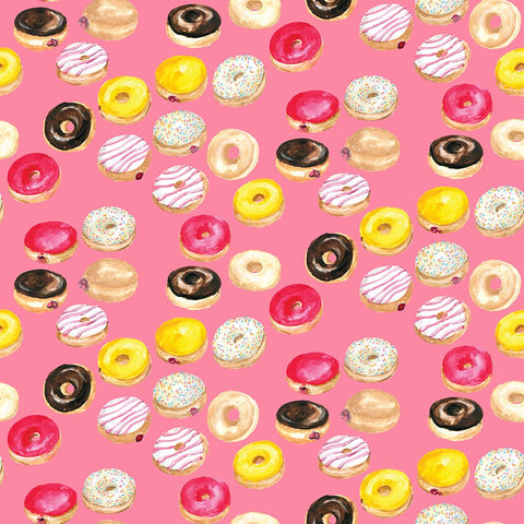 Watercolor donuts pattern in hot pink White Modern Wood Framed Art Print with Double Matting by Laiz Blursbyai, Rosana