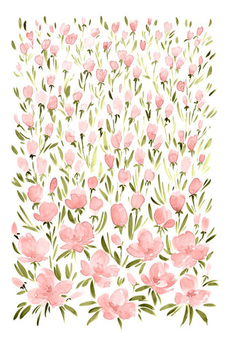 Field of pink flowers White Modern Wood Framed Art Print with Double Matting by Laiz Blursbyai, Rosana