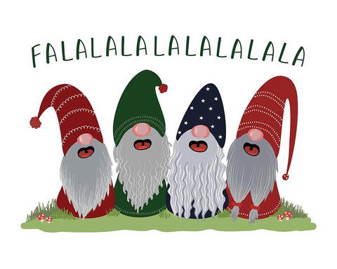 Fa la la la la gnomes White Modern Wood Framed Art Print with Double Matting by Laiz Blursbyai, Rosana