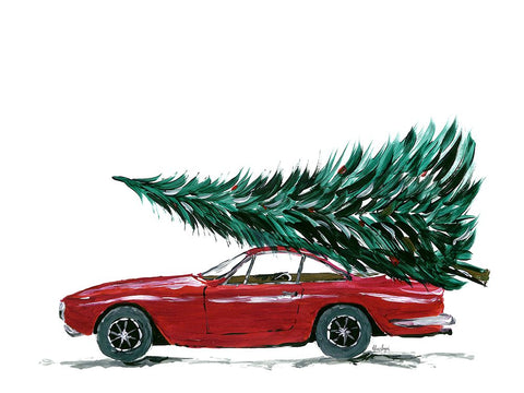 Eighties car carrying a Christmas tree White Modern Wood Framed Art Print with Double Matting by Laiz Blursbyai, Rosana