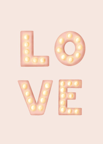 LOVE Light Letters Pink White Modern Wood Framed Art Print with Double Matting by Eleonora, Aminah