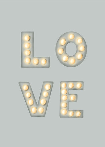 LOVE Light Letters Green White Modern Wood Framed Art Print with Double Matting by Eleonora, Aminah