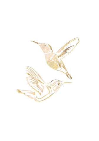 Gold Hummingbird Line art Silhouettes 2 White Modern Wood Framed Art Print with Double Matting by Manovski, Sarah