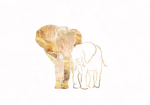 Gold Elephant Line art Silhouettes 4 White Modern Wood Framed Art Print with Double Matting by Manovski, Sarah