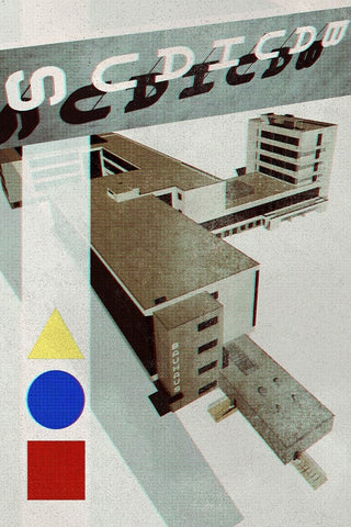 Bauhaus Dessau architecture in vintage magazine style III White Modern Wood Framed Art Print with Double Matting by Blursbyai, Rosana Laiz