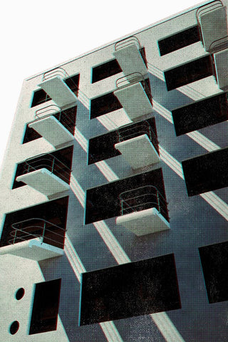Bauhaus Dessau architecture in vintage magazine style VI White Modern Wood Framed Art Print with Double Matting by Laiz Blursbyai, Rosana