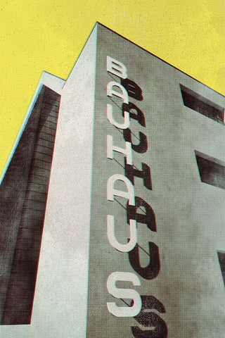 Bauhaus Dessau architecture in vintage magazine style White Modern Wood Framed Art Print with Double Matting by Laiz Blursbyai, Rosana