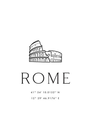 Rome coordinates with Colosseum sketch White Modern Wood Framed Art Print with Double Matting by Blursbyai, Rosana Laiz