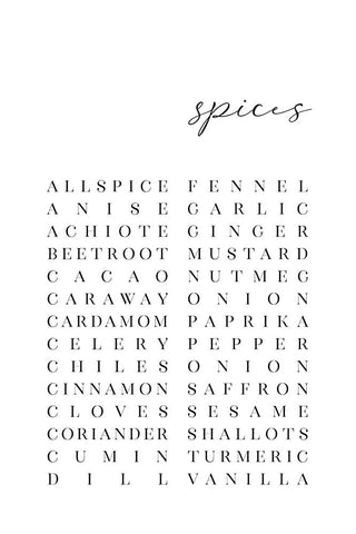 List of spices Black Modern Wood Framed Art Print by Laiz Blursbyai, Rosana