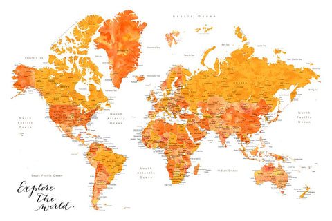 Explore world map with cities - Carlotta White Modern Wood Framed Art Print with Double Matting by Laiz Blursbyai, Rosana