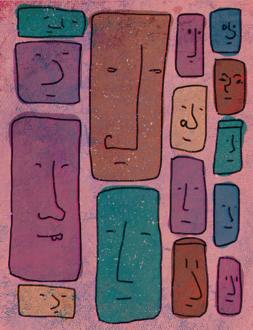 Faces Black Modern Wood Framed Art Print by Demir, Aylin