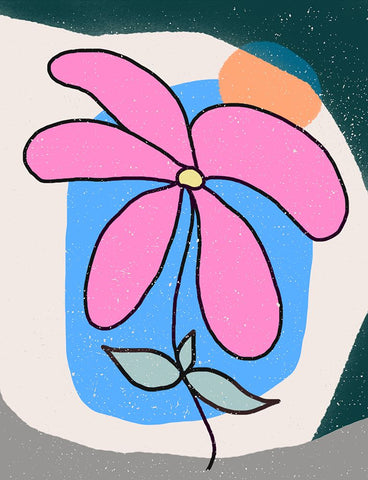 Pink Flower White Modern Wood Framed Art Print with Double Matting by Demir, Aylin