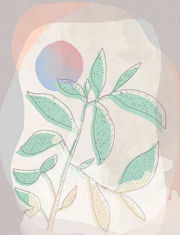 Pastel Leaves White Modern Wood Framed Art Print with Double Matting by Demir, Aylin