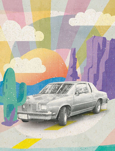 Vintage Car in the Desert Black Modern Wood Framed Art Print by Demir, Aylin