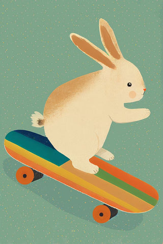 Bunny On Skateboard Black Modern Wood Framed Art Print by Treechild