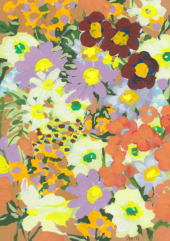 Violet daisies and orange marigold White Modern Wood Framed Art Print with Double Matting by Zwara, Ania