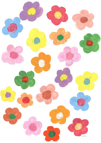 Rainbow Daisies White Modern Wood Framed Art Print with Double Matting by Zwara, Ania