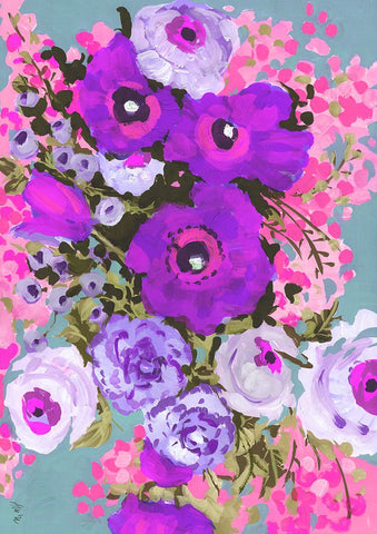 Purple And Rose Pink Bouguet Black Modern Wood Framed Art Print by Zwara, Ania