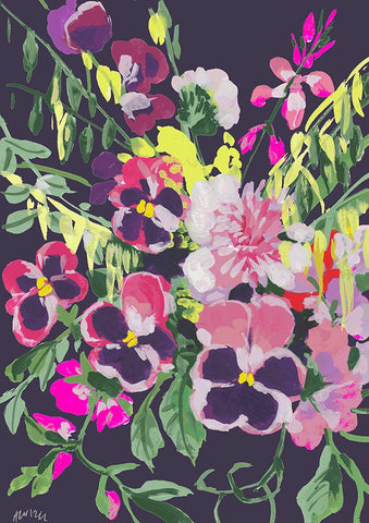 Pink Pansies On Dark Purple White Modern Wood Framed Art Print with Double Matting by Zwara, Ania