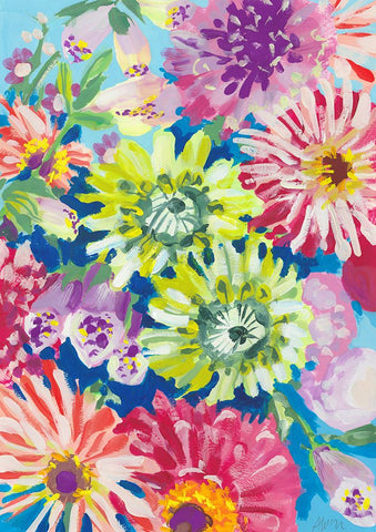Lime Asters White Modern Wood Framed Art Print with Double Matting by Zwara, Ania