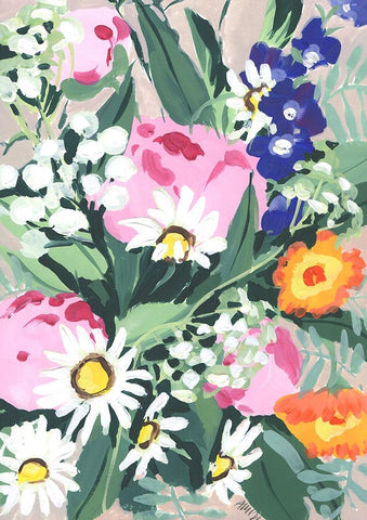 Daisies On Green Grass White Modern Wood Framed Art Print with Double Matting by Zwara, Ania