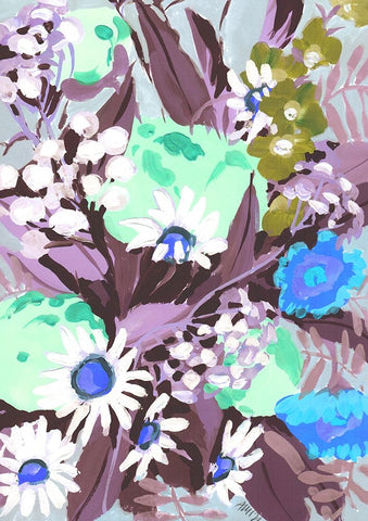Daisies On Purple Grass White Modern Wood Framed Art Print with Double Matting by Zwara, Ania