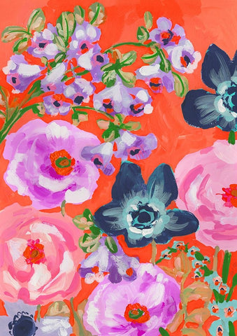 Blue Anemones On Red Black Modern Wood Framed Art Print by Zwara, Ania