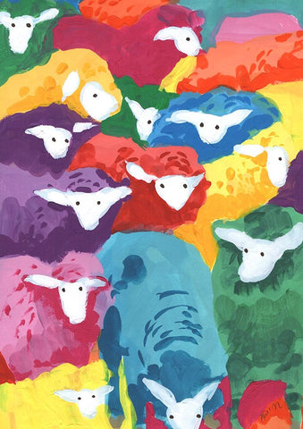 Colorful Sheep Cocktail White Modern Wood Framed Art Print with Double Matting by Zwara, Ania