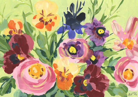 All Shades Of Violet Bouquet Black Ornate Wood Framed Art Print with Double Matting by Zwara, Ania