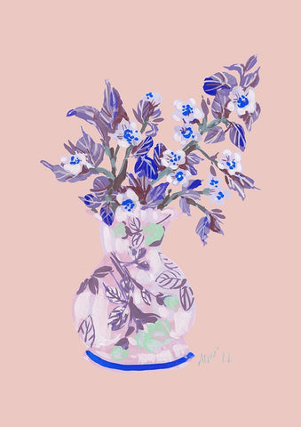 Apple Blossom - Coral Black Modern Wood Framed Art Print by Zwara, Ania