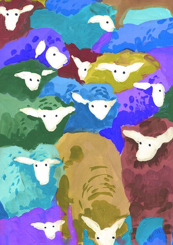 Colorful Sheep Cocktail seaside White Modern Wood Framed Art Print with Double Matting by Zwara, Ania