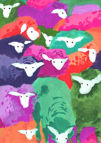 Colorful Sheep Cocktail Tropical White Modern Wood Framed Art Print with Double Matting by Zwara, Ania