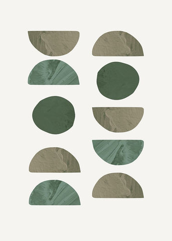 Collage Green White Modern Wood Framed Art Print with Double Matting by Pictufy Studio