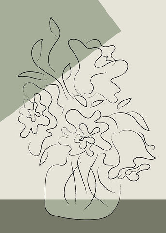 Flower Green White Modern Wood Framed Art Print with Double Matting by Pictufy Studio II