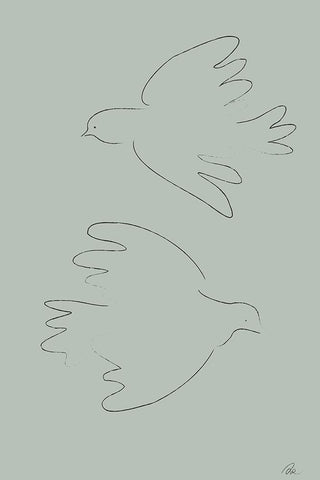 DOVES Green Black Modern Wood Framed Art Print by Pictufy Studio II