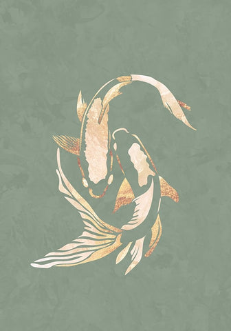 Sage Green Gold Koi Fish 1 White Modern Wood Framed Art Print with Double Matting by Manovski, Sarah