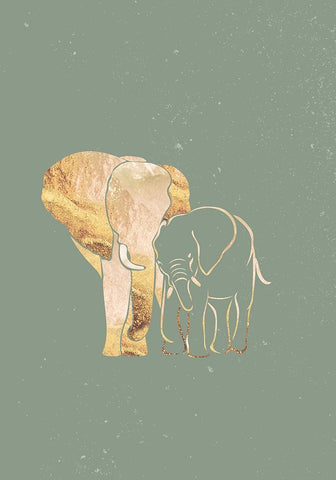 Sage Green Gold Elephants 1 Black Modern Wood Framed Art Print by Manovski, Sarah