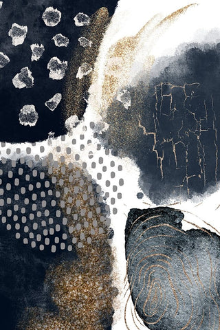 Abstract Black and Gold-1 White Modern Wood Framed Art Print with Double Matting by Moss, Sally Ann