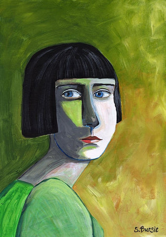 Lady with the Look White Modern Wood Framed Art Print with Double Matting by Bursic, Sharyn